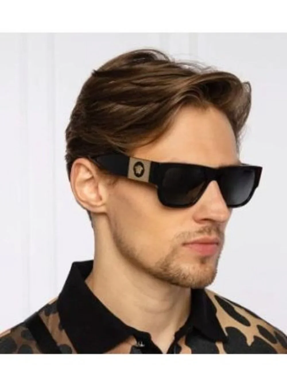 Versace VE4406 GB1/87 Sunglasses Black Rectangle Frame, Grey Lenses
